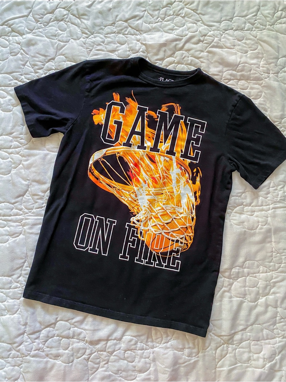 The Children's Place Black Tee with Fiery Basketball Graphic
